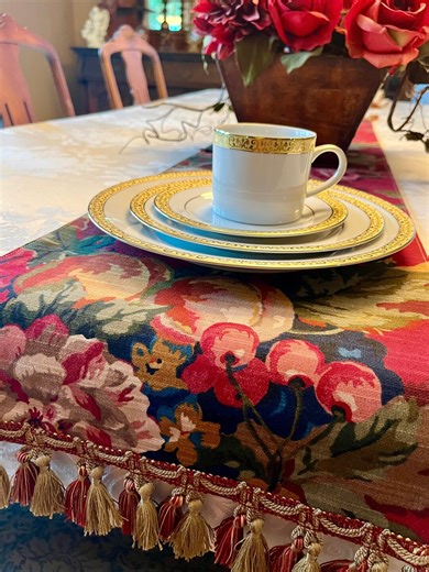 Red Floral Table Runner: P Kaufmann Crimson Fabric With Tassel Trim - Etsy