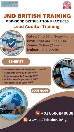GDP – Good Distribution Practices Lead Auditor Training | Certification Course JMD British Training