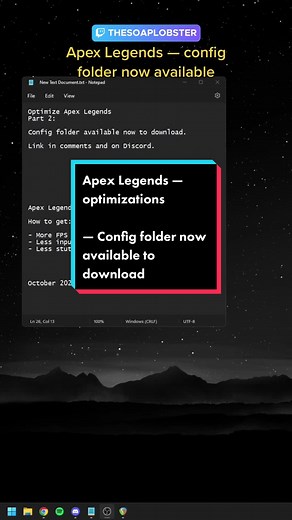 Apex Legends Part 2: How to optimize the game for maximum performance. Watch the first video for context. Get higher fps, lower input delay / lag, and smoother performance. Link to download the config folder is in the comments and on the Discord. #optimizepc #pcoptimize #gamingpc #pcgaming #techtok #techtalk #windows10 #windows11 #apexlegends