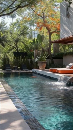 Tropical Modern Backyard: Pool & Waterfall Oasis!