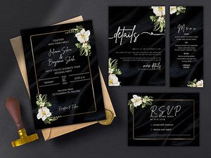 Black Luxury Classy Wedding Invitation Bundle. Invitation/details/menu/rsvp - Etsy UK