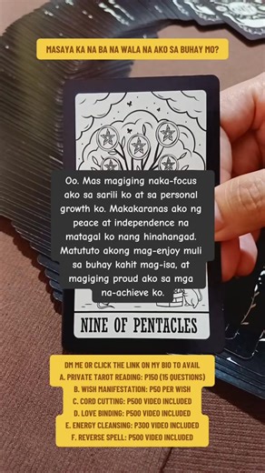 🌠 Nagtatanong ka ba kung kailan ang perfect timing para magpa-reading at magpa-ritual? TOMORROW NA! Pisces Moon Portal: Samhain Illumination—once-a-year magical portal! 🌕 Private Tarot Reading (simula P150—hanggang 15 tanong!), love and career readings na may FREE wish or extra questions, plus powerful rituals: wish manifestation (P50), cord cutting, love binding, energy cleansing, and reverse spell! Scorpio ka ba? Avail any service until Nov 21, may FREE wish manifestation ritual ka pa! 🦂 PM