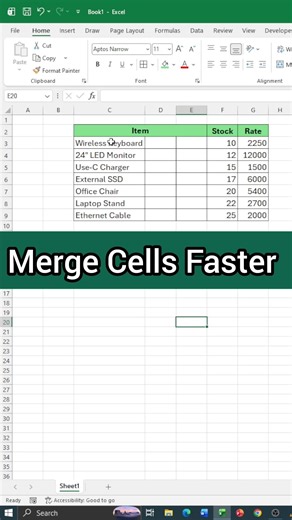 Merge Cell Fastest Way in Excel #excel #exceltips #exceltutorial