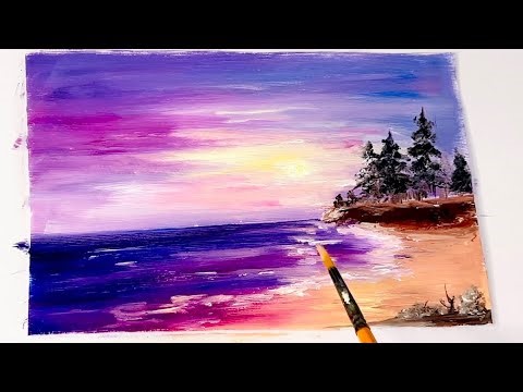 Really Easy Sunset Seascape Painting | Relaxing Ocean Oil Painting