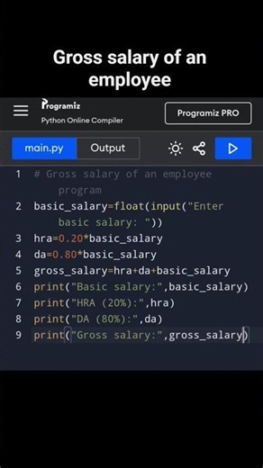 Gross salary of an employee program-python#coding #python #pythonprograms