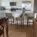 VKNOW Bar Stools Set of 2, Upholstered Counter Height Bar Stools, Modern Counter Stools with Wood Legs for Kitchen Island Dining Room Bar, Beige