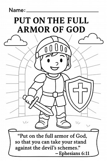 Armor of God Kids Lesson | Printable Bible Devotional, Coloring Page & Activity - Etsy