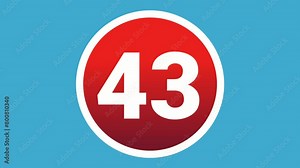 Number 43 sign symbol animation motion graphics icon on red sphere on blue background,cartoon video numbers for video elements