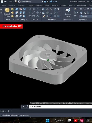 Cpu fan 3d tutorial in autocad, full video of cpu fan