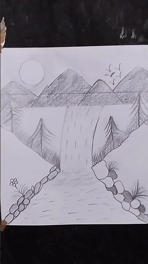 How to draw a waterfall stream scenery for beginners |#pencil_drawing