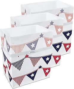 13 Gallon Disposable Pop-Up Trash Cans (3-Pack) with Fitted Bags – Foldable Garbage & Recycling Bins for Parties, Events & Kitchen (USA Flag, 17" H x 13.5" W x 10" D)