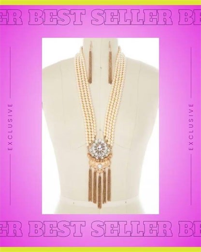 Pearl Chain Tassels Statement Necklace Set