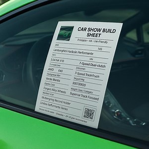 Car Show Build Sheet Printable | Editable Vehicle Spec Sheet PDF | A4 Windshield Display | Car Meet & Tuning Show Template - Etsy