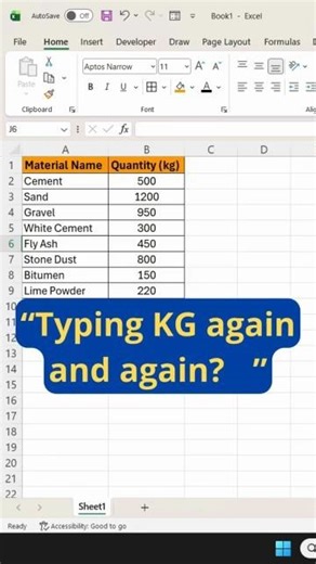 Add KG in Excel in 5 Seconds 🤯 | Excel Trick #shorts#excel#excelshorts#exceltrick#exceltip#excelhack