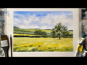 Paint A BEGINNERS Loose Watercolor SUMMER FIELDS SIMPLE Watercolour Landscape PAINTING Tutorial DEMO