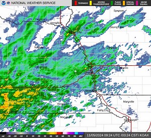 A radar gif shows widespread rain across the area with heaviest rain in south central Nebraska. | US National Weather Service Omaha/Valley Nebraska