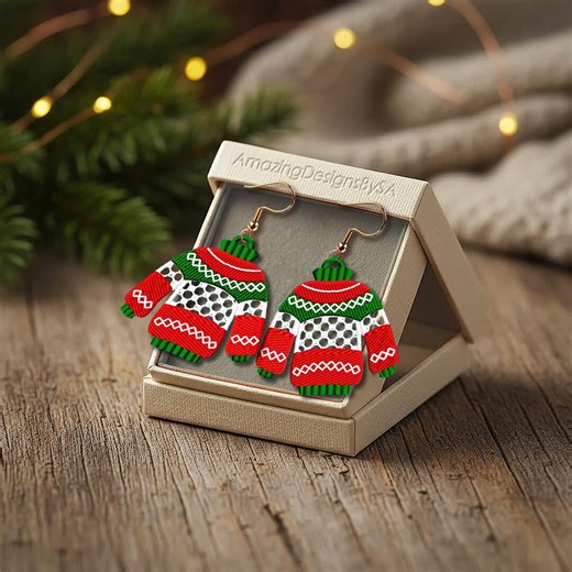 FSL Christmas Ugly Sweater Earrings Machine Embroidery Design Download, Free Standing Lace Christmas Pattern Digital Embroidery Files #A63 - Etsy