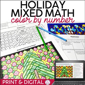 5th 6th Grade Holiday Math Activities Color by Number Pages Christmas Worksheets