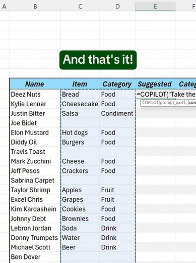 How to categorize data in Excel using the NEW AI Copilot function. #excel #spreadsheet #corporate