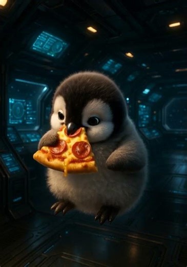 🐧🚀 Baby Penguin Eats Pizza Inside a Space Station 🍕✨ | Cute & Funny Penguin Shorts
