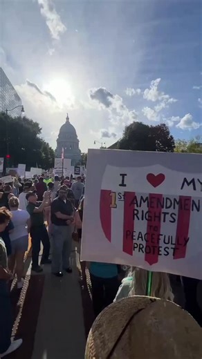 Happening now in Madison, protestors march towards the Wisconsin state Capitol as part of one of the "No Kings" demonstrations taking place across the country on Saturday, Oct. 18. | The Capital Times