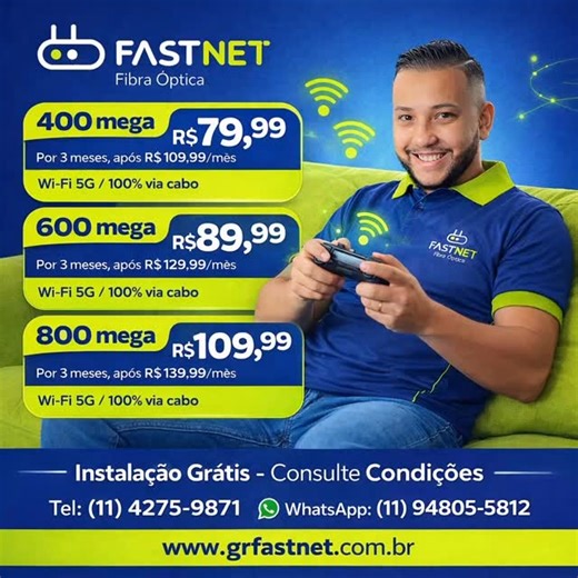 🛜 WI-FI 5GHz 🛜 Download e Upload 100% via cabo Está procurando internet de qualidade com preço que cabe no seu bolso? Nós temos. Vem para a melhor de Guarulhos, pesquise nós no Google para tirar sua dúvida. 📡 Internet rápida entretenimento completo é só aqui! Instalação grátis - Consulte condições Cliente gostou, ficou e indicou. Assine e leve: ⚡️Wi-fi de alta velocidade ⚡️Suporte premium ⚡️Ultra velocidade 100% Fibra Óptica ⚡️ Paramount Plus ⚡️Pacotes com canais de TV Watch digital ⚡️Streami