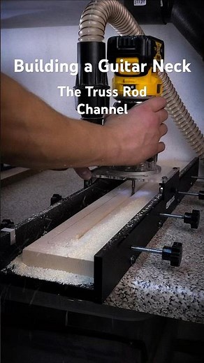 Routing the Truss rod channel with the Guitars and Woods truss rod channel jig.