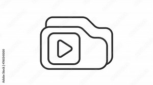 Video library line animation. Animated folder with play button icon. Digital video files. File management. Black illustration on white background. HD video with alpha channel. Motion graphic