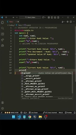 decrement operator in c programming | day - 73 #shorts #short #shortsfeed #youtubeshorts #viral