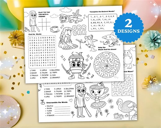 Printable Brainrot Birthday Placemat, Stealing A Brainrot Theme Coloring Page Kids Activity Sheet - Etsy