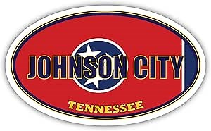 Johnson City City Tennessee State Flag | TN Flag Washington County Oval State Colors Bumper Sticker Car Decal 3x5 inches