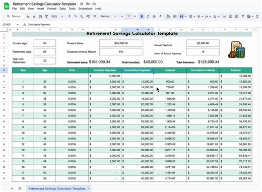 Retirement Savings Calculator Google Sheets Template for Financial Planning, Future Goal Tracking, Investment Growth and Income Forecasting - Etsy