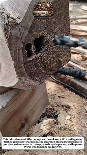 Drilling Perfect Holes in Solid Wood Log | Fast & Precise Woodworking Technique