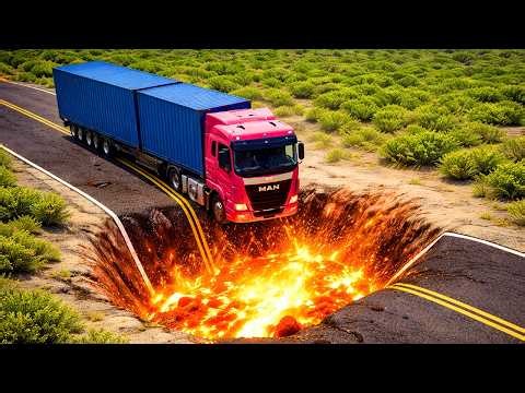 Cars vs Lava Potholes & Giant Bulge #01 in BeamNG Drive | Bng Mega