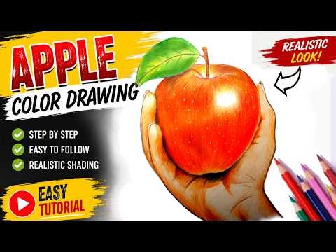Apple Drawing | How to Draw a Realistic Apple Color Drawing | Step by step tutorial for beginners