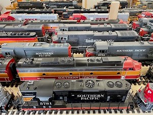 Collection of G Scale Railroad, various Diesels (USA Trains, Aristocraft, LGB) and switching yard