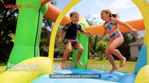 VEVOR Bounce House for Kids, Inflatable Bounce House with Air Blower, Water Slide, Bouncer Castle with Castle Bounces, Basketball Hoop, Splash Pool & Water Ring Toss, for 3 to 4 Kids Ages 3 to 8