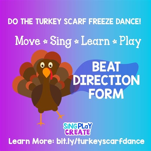 Sing Play Create on Instagram: "🦃 Turkey Scarf Freeze Dance! Let’s move, sing, and learn with the Turkey Scarf Freeze Dance! Kids will wiggle, swirl, and freeze while learning steady beat, direction, and coordination through music and movement. 🎶 Perfect for preschool, elementary music, PE, therapy, and home fun! 🧣 Teach Beat + Direction + Focus = Movement Learning Made Fun! 🎁 Free Activity + Lesson Pack: bit.ly/turkeyscarfdance #singplaycreate #turkeydance #scarfmovement #musicandmovement #