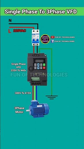 Single Phase To Three Phase VFD Connection With motor Diagram Animation