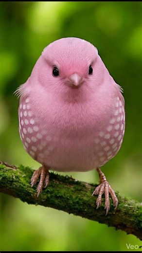 OMG that pink bird is SO cute ! It's perched on a mossy branch like it's posing for the camera . Those white spots on its wings are a nice touch too | Bird Species