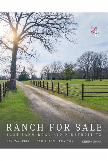 🏡✨ FEATURED PROPERTY — 6385 North Farm Rd 410 | Detroit, TX ✨🌾 Experience peaceful country living on 43 acres with a beautifully crafted home and 40x50 shop — ready for ranch life, hobby life, or simply room to breathe. Property Highlights: • 🛏 3 Bedrooms   Office (work-from-home ready) • 🚗 2-Car Attached Garage • 🏋️‍♂️ Gym in Shop Stays! • 🌾 Ag-Exempt — Fully Fenced • 🐄 Perfect for cattle, hay, & hunting • 🌿 Multiple Stocked Ponds • 🧱 Pipe Fence along frontage Interior Features: • 🔥 K