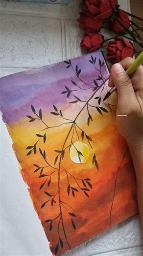 Watercolor Sunset Painting 🕊️❤️ #viralsong #treanding #painting #art #shortsfeed #drawing