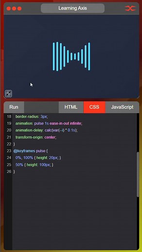 7.7K views · 157 reactions | Audio Bars | HTML CSS #FrontendDesign #HTML #CSS #WebDevelopment #WordPressExperts #FrontendTips #CodeSmart #LearningAxis #CustomWebsites | Learning Axis | Facebook