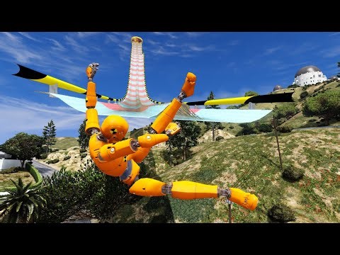 GTA 5 Dummy Ragdoll Behavior Testing WaterSlide Ragdoll- GTA V Euphoria Physics