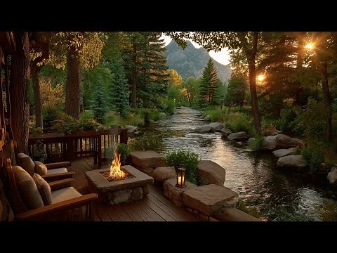 Peaceful Riverside Porch | Summer Morning Campfire and Natural Sounds Ambience & Meditation