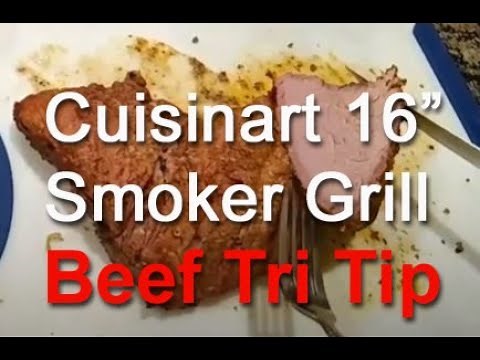 How to use the Cuisinart vertical 16 in. charcoal smoker grill - smoking the beef tri-tip