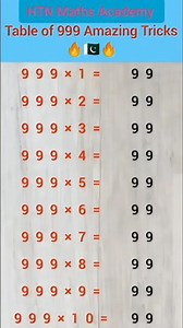 Table of 999 Amazing Tricks Using trick of 9 table | 999 times table trick #maths #education #shorts