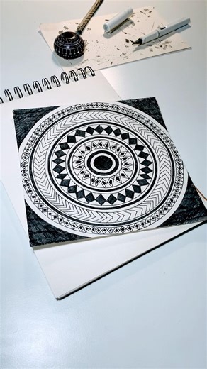 Mandala Zentangle Abstract Art Design Black Ink Drawing