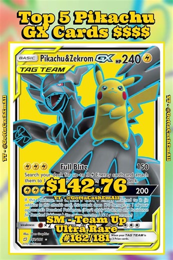 Top 5 RAREST & Most Expensive Pikachu GX Pokémon Cards EVER! ⚡💎 #pokemon #top5 #tcg #pokémon