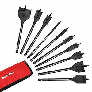 WORKPRO 13-Piece Spade Drill Bit Set in SAE, Paddle Flat Bits for Woodworking, Nylon Storage Pouch Included